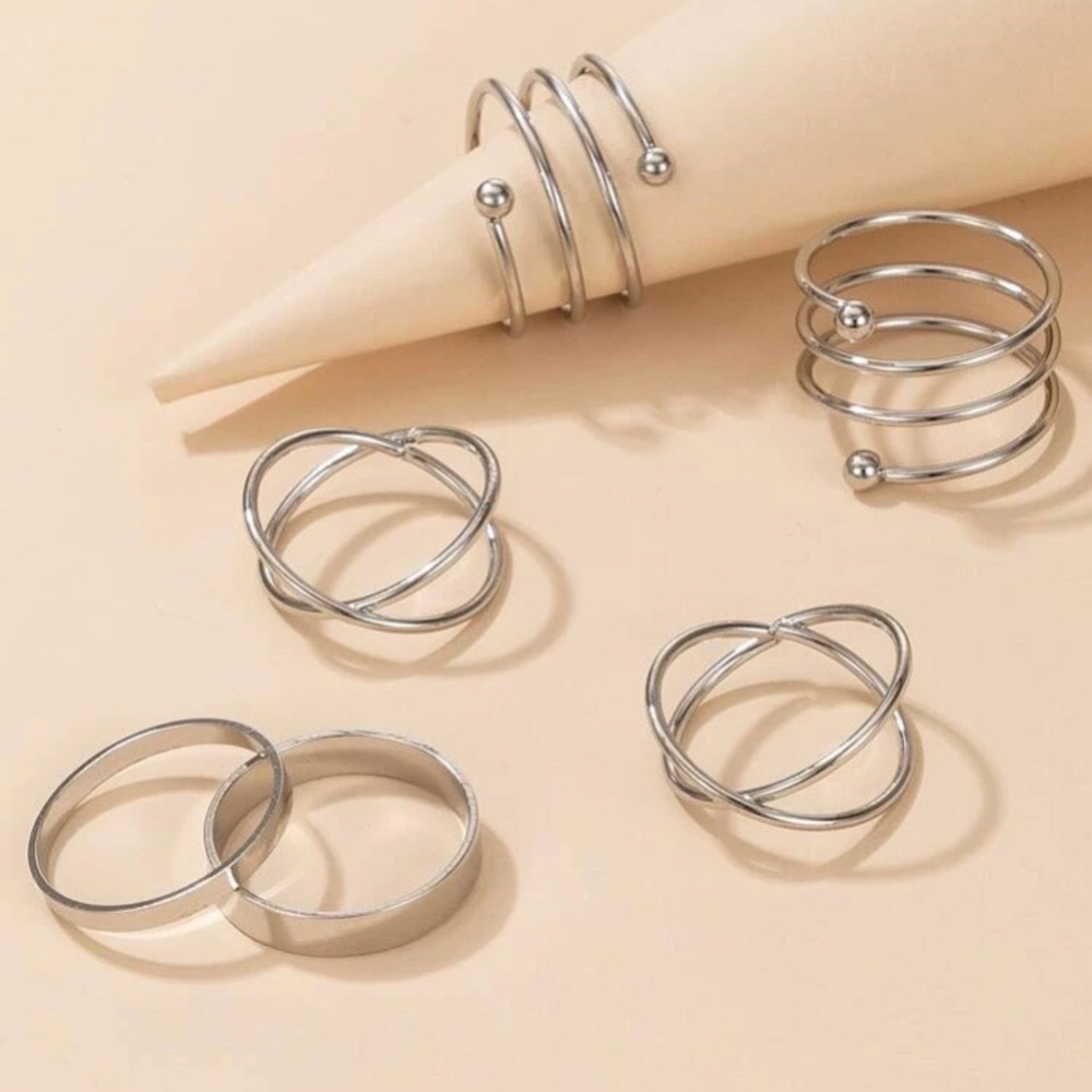 6 Silver Rings Set - Picture 3 of 5